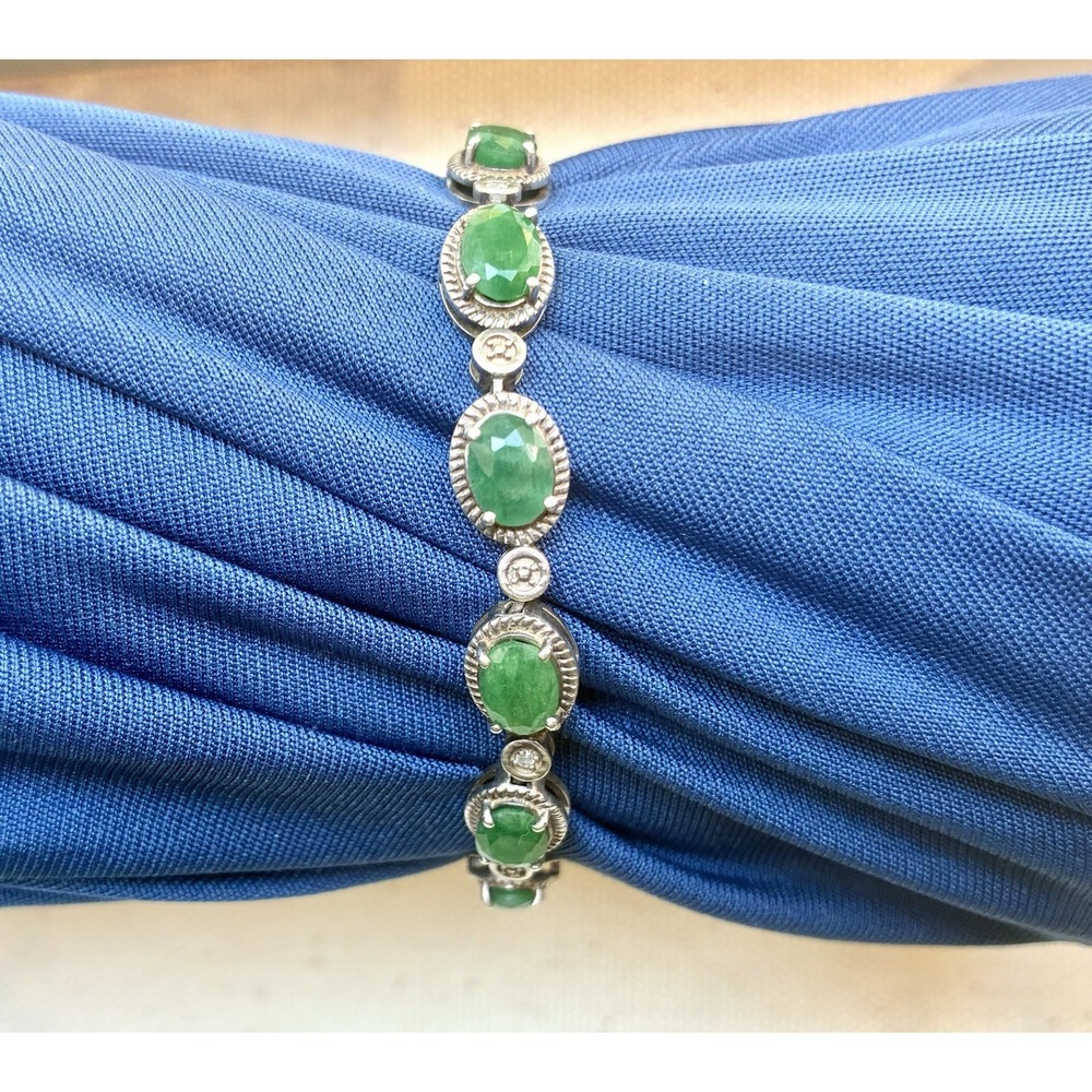 9.00 CTW Natural Emerald Diamond Bracelet Sterling Silver 925 13g